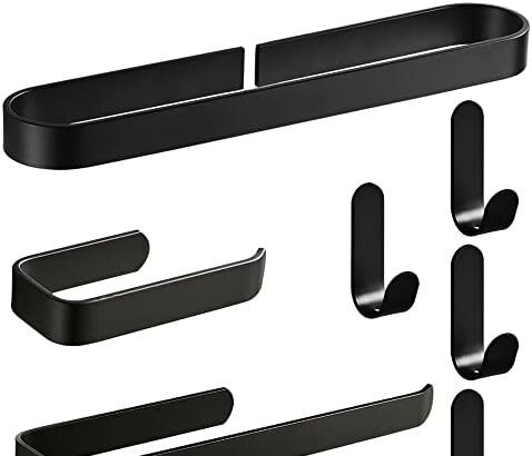 Set di accessori da bagno nero opaco 7 pezzi hardware adesivo portasciugamani carta igienica ganci per accappatoio