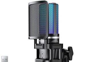 TONOR RGB Microfono a Condensatore per PC, USB per Streaming e Gioco, Cardioide Mic per Podcasting, Youtube, Set di Microfoni con Pulsante di Silenziamento, 3.5mm Jack, Treppiede, TC777 Pro