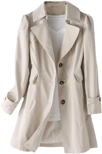 Trench da donna lungo moda Cappotto monopetto elegante Cappotto antivento con risvolto Manica lunga Cappotto medio lungo autunnale Cappotto da lavoro da ufficio