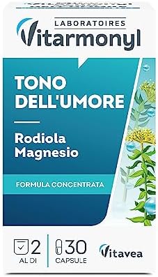 VITARMONYL - TONO DELL'UMORE - Integratore alimentare per ridurre la stanchezza fisica e mentale - Formula concentrata con rodiola e magnesio per combattere lo stress - 30 capsule - 12,6 g