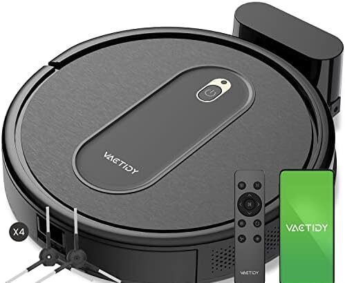 Vactidy Robot Aspirapolvere T6, Aspirapolvere Robot Potente, WiFi/App/Alexa/Siri/Google/IFTTT, per Tappeti, Peli di Animali,Pavimento,Capelli