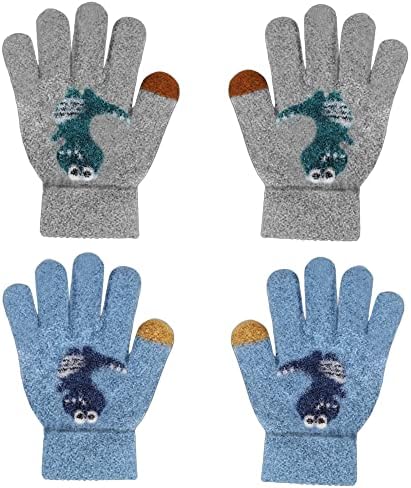 ZDQC 2 Paia Guanti in Maglia per Bambini,Guanti Invernali per Bambino,Guanti Caldi per Bambini,Guanti Magici,Guanti Termici,Guanti Elasticizzati Bambini,Guanti Dito Pieno Gloves