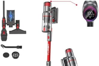 aonus A9 Pro Aspirapolvere Senza Fili, 40Kpa 500W Scopa Elettrica Senza Fili Potente, Pieghevole Aspirapolvere Senza Sacco, Autonomia 60Min Batteria Rimovibile, per Pavimento Tappeto Peli Animali