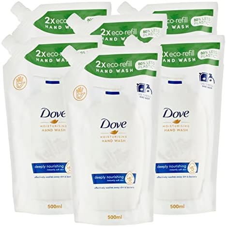 6x Dove Eco-Ricarica Nutrimento Profondo Detergente Liquido Idratante Sapone Mani Effetto Rivitalizzante - 6 Ricariche da 500ml