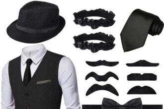 Ulikey Vestiti Anni 20 Uomo, Set di Accessori da Uomo Anni '20, Costume da Mafia Anni 1920 Set con Vari Accessori per Halloween, Carnevale, Travestimenti Alla Moda