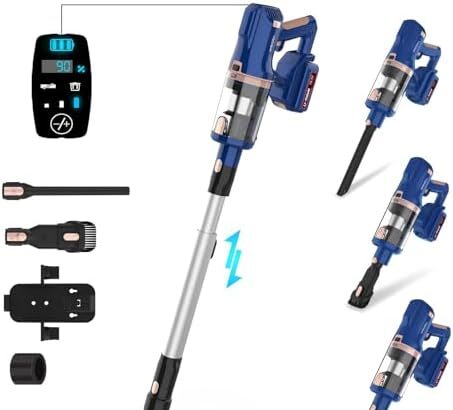 Aspirapolvere Senza Fili 33000Pa, Scopa Elettrica Potente con Touch Screen, Aspirapolvere Senza Fili ultraleggero 6 in 1, 55 Min Batteria Rimovibile, Aspirapolvere portatile per tappeti/peli/animali