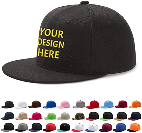 Buaodam Cappello da Snapback Personalizzato con Ricamo Logo di Testo e Stampa Foto,Cappelli da Baseball a Tesa Piatta Hip-Hop Ricamati Personalizzati Regalo di Natale per Amico