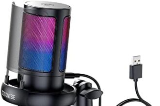 COCONISE Micrófono Gaming RGB, Microfono pastilla cardioide para PC Mac PS4 PS5, Mute Touch, Equipado con conector para auriculares, Perilla para ajustar el volumen,Filtro Anti-Pop