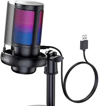 COCONISE Micrófono Gaming RGB, Microfono pastilla cardioide para PC Mac PS4 PS5, Mute Touch, Equipado con conector para auriculares, Perilla para ajustar el volumen,Filtro Anti-Pop