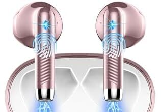 Cuffie Bluetooth, Auricolari Bluetooth 5.3 con Mic Stereo, 2024 Cuffie Wireless In Ear Mini Cuffie Senza Fili IP7 Impermeabili, Cuffiette Bluetooth 42 Ore Cancellazione Rumore, LED/USB-C Oro Rosa