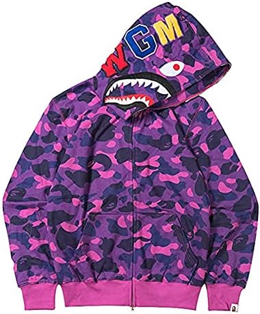 LIAOPUFUS Uomo 3D Stampato Shark Felpa con Cappuccio Hip Hop a Maniche Lunghe Zipper con Cerniera Mimetica Moda Street Wear