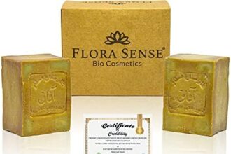 Flora Sense Original Aleppo Soap Set 2x200g, 50%-50% olio di alloro e olio d'oliva, sapone per il viso, per la doccia, eczema, psoriasi, prodotto artigianale, stagionato per 7 anni