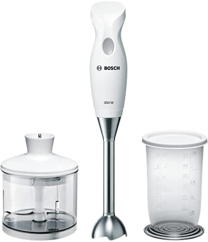 Bosch MSM6B500 Frullatore a immersione, 350W, Lama in acciaio inox, Impugnatura ergonomica, Facile da usare e pulire, Tritatutto incluso, Bicchiere graduato incluso, Grigio