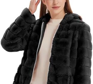 Geschallino Cappotto da Donna in Pile con Pelliccia Sintetica Calda e Soffice Giacca Corta in Shearling Shaggy con Cappuccio