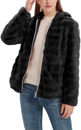 Geschallino Cappotto da Donna in Pile con Pelliccia Sintetica Calda e Soffice Giacca Corta in Shearling Shaggy con Cappuccio