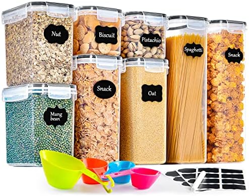 GoMaihe Scatola portaoggetti da cucina, set di 8, barattoli ermetici alimentari in plastica sigillata con coperchio, per conservare cereali, pasta, farina, cibo per animali domestici