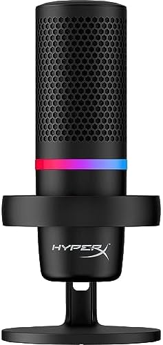 HyperX DuoCast, Microfono da gaming, USB a condensatore, Illuminazione RGB, ShockMount, Cardioide, Omnidirezionale, FiltroPop, Streaming, Podcast, Twitch, YouTube, Discord, per PC, PS5, PS4, Mac, Nero