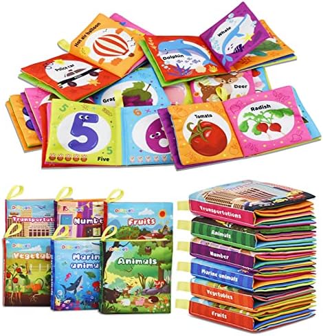 Dr.Rapeti Set di 6 Libri di Stoffa per Bambini, Libri di Stoffa Baby, Libro di stoffa morbida, Educativi Sensoriale in Tessuto Libro, Libro Tattile per Bambini(inglese)