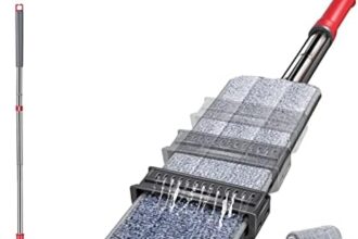 Masthome Mocio Lavapavimenti in Microfibra, Mocio Piatto con Strizzatura Automatica Integrato e 6 Tappetini Riutilizzabile, Mocio in Piedi per la Lavapavimento per Legno Duro,Laminato,Piastrelle