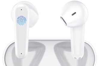 Paekole Cuffie Bluetooth,Auricolari Bluetooth 5.3 Stereo Hi-Fi Cuffie Wireless con 4 HD Mics,42 Ore di Riproduzione e LED Display,Wireless Earbuds con CVC Cancellazione Rumore,IP7 Impermeabili,Bianco