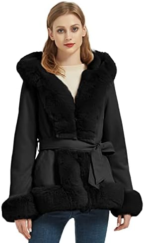 Geschallino Cappotto da Donna in Finta Pelle Scamosciata Giacca con Cappuccio Alla Moda Invernale Caldo Cappotto Foderato in Pile con Cintura