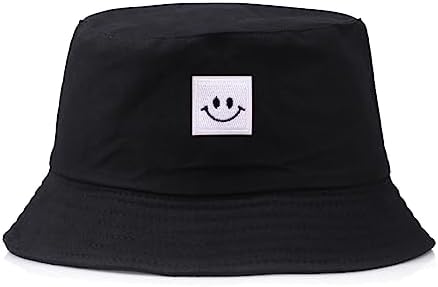 PLABBDPL Cappello Pescatore Pieghevole Cotone Bucket Hat Faccina Cappello da Sole Traspirante per Spiaggia all'aperto per campeggio, viaggio, protezione solare, copricapo per uomini donne Nero