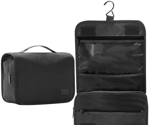 REPT Nuovo tessuto Beauty Case da Viaggio, Borsa da toilette da viaggio per Donna Uomo,impermeabile Beauty Case con Gancio per Appendere per Organizzare Oggetti Personali Accessori-Black