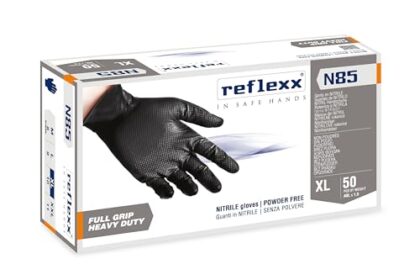 Reflexx N85B/XL Guanti in Nitrile Senza Polvere, Neri, Full Grip – gr. 8,4 (M) Ultra resistenti