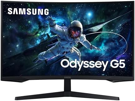 Samsung Monitor Gaming Odyssey G5 (S32CG554), Curvo (1000R), 32", 2560x1440 (WQHD 2K), HDR10, VA, 165 Hz, 1 ms (MPRT), FreeSync, HDMI, Display Port, Ingresso Audio, Flicker Free, Eye Saver Mode