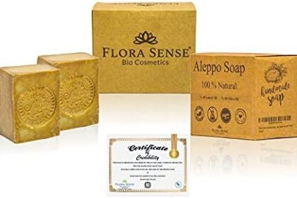 Flora Sense Original Aleppo Soap Set 2x200g, 40%-60% olio di alloro e olio d'oliva, sapone per il viso, sapone per la doccia, eczema, psoriasi, prodotto artigianale, stagionato per 7 anni