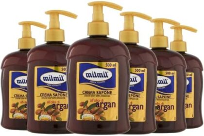 Milmil Sapone Liquido Crema Sapone, Fragranza Olio di Argan, Dermatologicamente Testato - 6 x 500 ML