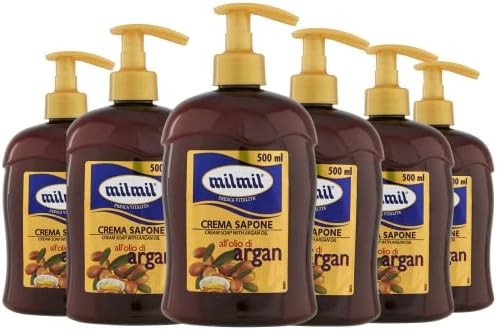 Milmil Sapone Liquido Crema Sapone, Fragranza Olio di Argan, Dermatologicamente Testato - 6 x 500 ML