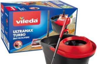 Sistema lavapavimenti Vileda Ultramax Turbo, Adatto a tutti i pavimenti, Forza pulente della microfibre, Lavabile in lavatrice fino a 60 °C, Sistema lavapavimenti sostenibile, Vileda Love It Clean
