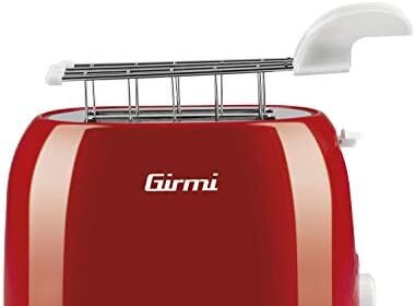 Girmi TP10 Tostapane, 750 W, Pinze Inox, 7 livelli cottura, Raccogli bricciole, Spegnimento automatico, Rosso