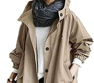 Trench Coat - Giacca lunga da donna con cappuccio, oversize, vintage, elegante giacca invernale, a maniche lunghe, traspirante, giacca a vento