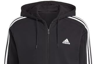 adidas Essentials French Terry 3-stripes Full-zip Hoodie Felpa con cappuccio, Linen Green F22 Uomo