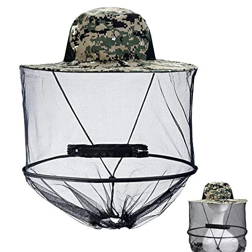 HEAWAA Camouflage Cappello Anti-zanzare Insetti, Cappello da Apicoltore con Velo per Uomo Donna Pesca All'aperto e Viaggi in Campeggio