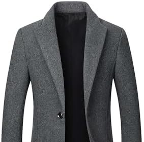 ECDAHICC Uomo Casual Slim Fit Trench Collare Tacca Monopetto Cappotto di lana Inverno Midi Lunghezza Caldo Capispalla