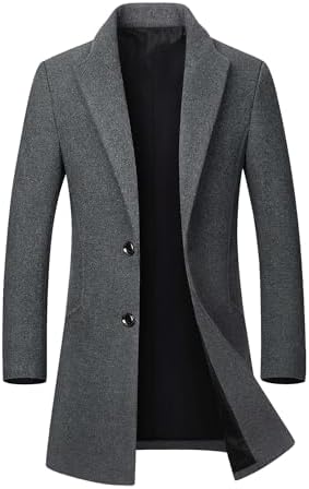 ECDAHICC Uomo Casual Slim Fit Trench Collare Tacca Monopetto Cappotto di lana Inverno Midi Lunghezza Caldo Capispalla