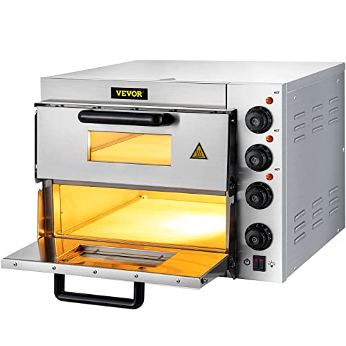 VEVOR Forno Elettrico di Pizza Dolci Carne Pesce Camera Doppia 3000 W da Bancone Luce Interna, con Temperatura Regolabile 50-350 ? Pietra di Pizza Diametro 14 Pollici