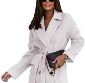 shownicer Cappotti da Donna Elegante Cappotto Slim Fit Classica Media Lunghezza Giubbotto Antivento Invernale Caldo Giacca Tinta Unita Vintage Coat Giacca Trench