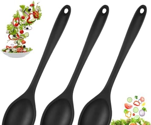 3 Pezzi Cucchiaio Silicone Cucina, Cucchiaio da Cucina per Mescolare, Senza BPA, Cucchiai di Silicone Antiaderente, Mestolo Cucina Silicone Grande per Cucinare, Cuocere, Mescolare e Servire