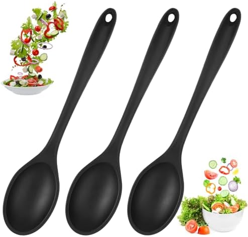 3 Pezzi Cucchiaio Silicone Cucina, Cucchiaio da Cucina per Mescolare, Senza BPA, Cucchiai di Silicone Antiaderente, Mestolo Cucina Silicone Grande per Cucinare, Cuocere, Mescolare e Servire