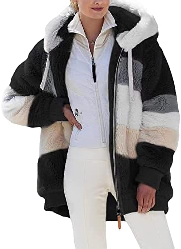 Bysion Donna Felpa con Cappuccio di Peluche Invernale Autunno Caldo Cappotto Maniche Lunghe Casuale Fronte Aperto Giacca con Tasche e Cerniera