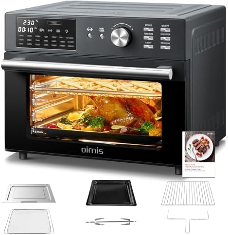 OIMIS Friggitrice ad Aria Calda 30L, Grigio Forno Multifunzione ad Aria,Timer e Temperatura Regolabili Forno con Ricette e 6 Accessori,Completi Cottura Senza olio Certificazione CE,NO Cesto Rotante