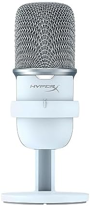 Hyperx Solocast, Microfono da gaming, USB a condensatore, Sensore Tap-To-Mute, Registrazione 24bit/96 kHz, per Gaming, Streaming, Podcast, Twitch, Youtube, Compatibile con PC/PS5/PS4, USB-C, Bianco