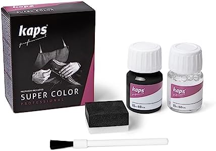 Kaps Tinta Super Color + Preparatore (25 ml ognuno), Colorante Professionale per Pelle Naturale, Tela, Ecopelle, Nutre e Ripara le Scarpe in Pelle (118 - Nero)