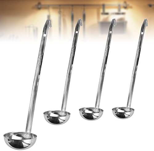 TANCUDER 4 Pezzi Set di Mestolo da Minestra in Acciaio Inox Cucchiaio Grande da Salsa Mestolo da Cucina con Manico Lungo Mestolo Cromargan Metallico per Brodo, Fonduta e Zuppa - Argento, 1~4 oz