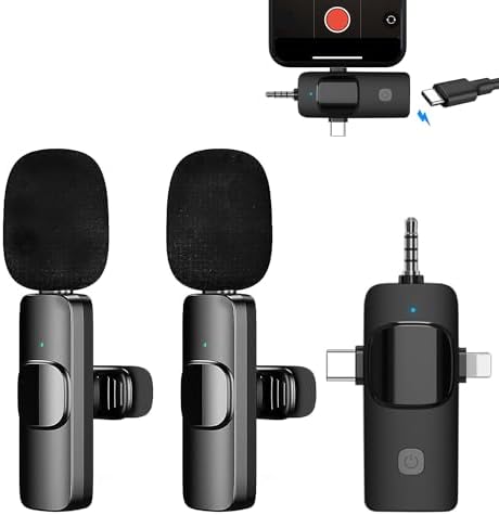 Microfono Wireless per iPhone/iOS/Androide/PC/Laptop, Plug & Play Professionale Microfono Bluetooth, Microfono Lavalier Wireless Riduzione del Rumore per TikTok, Youtube, Vlog Registrazione Video