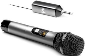TONOR Microfono Senza Fili, UHF Sistema Wireless Microfonico Portatile in Metallo Cordless con Ricevitore Ricaricabile, Uscita 1/4" per Amplificatore, Macchina da Karaoke, 60m (TW620), Grigio